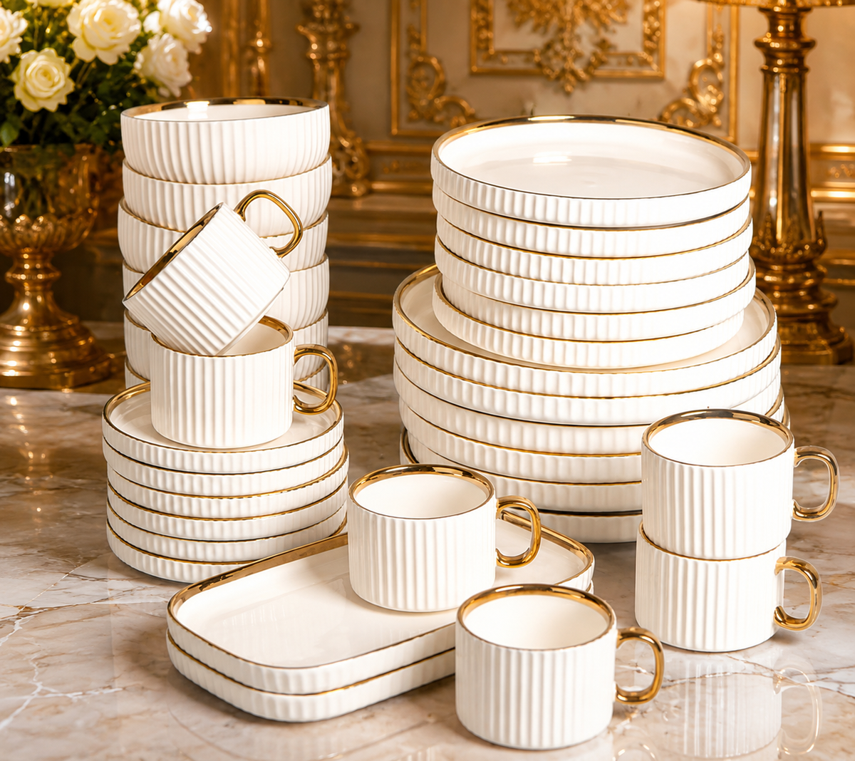 Ceramya Royal Morning | 32-Piece Ceramic Breakfast Set | White