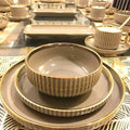 Caramel Coffee 32-Piece Ceramic Dinnerware Set | Gold Rim for 8