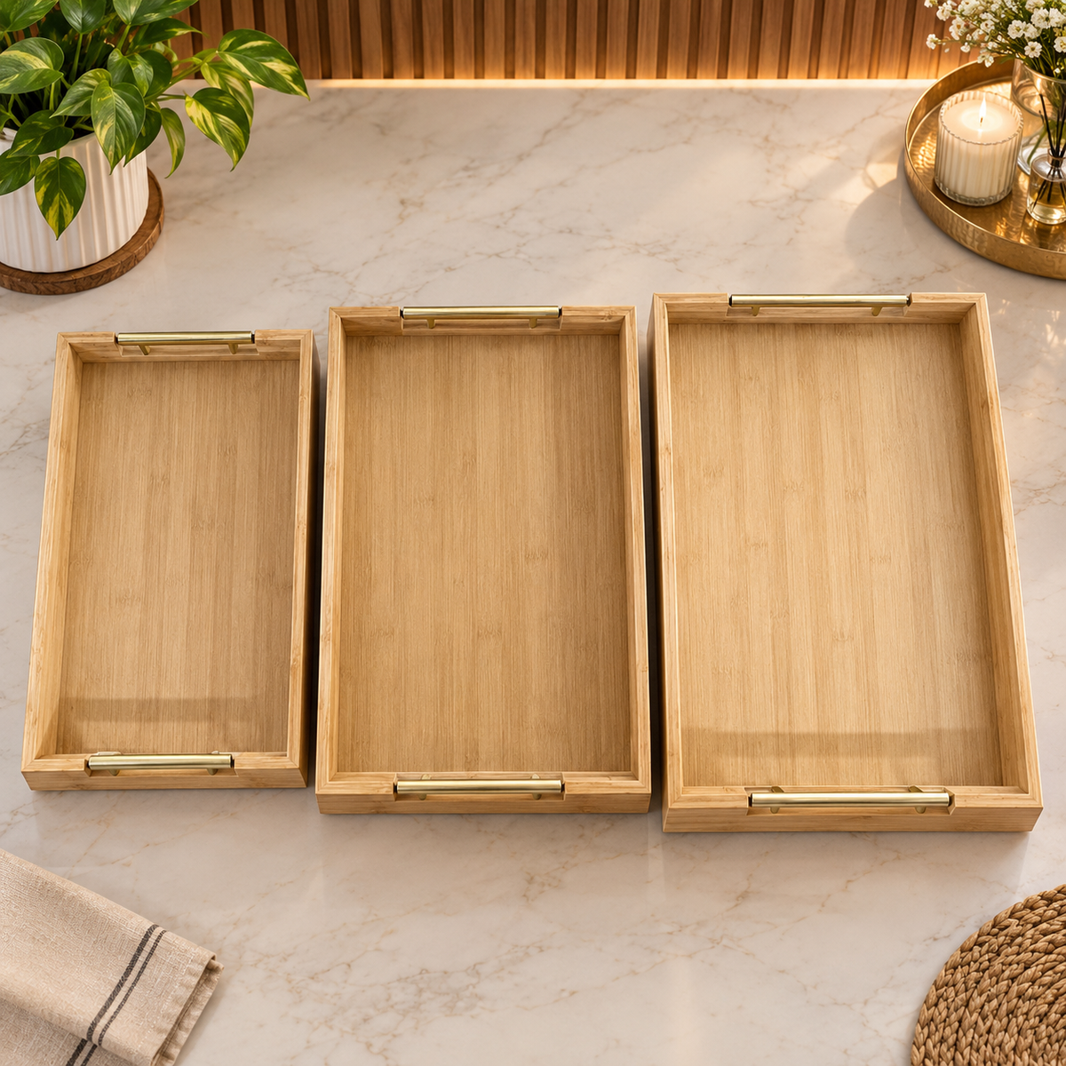3-Piece Wooden Serving Tray