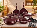 Complete 18-Piece Non-Stick Cookware Set | Maroon